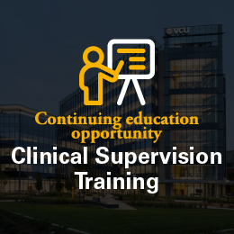 Icon of person pointing at a blackboard. Continuing education opportunity. Clinical supervision training.